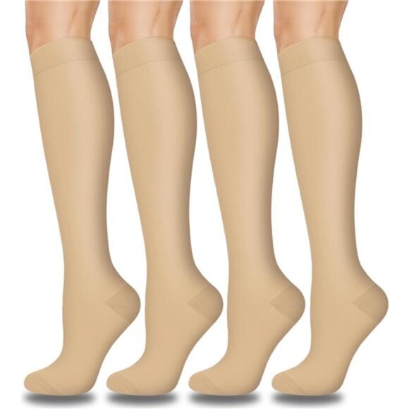 Compression Socks for Women & Men 4 Pairs,Knee High Support Socks - Picture 1 of 14